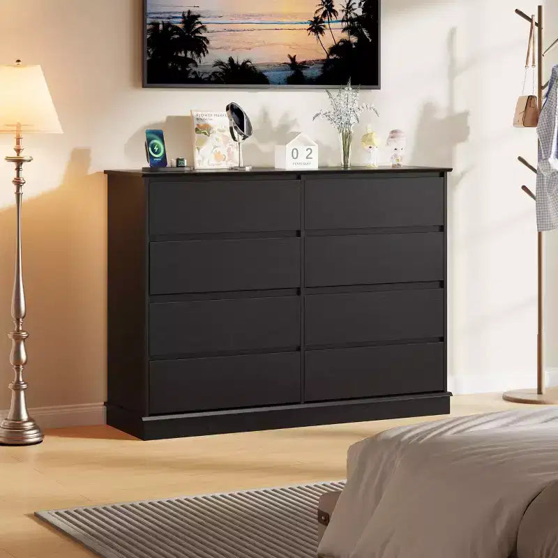 Cassettiera a 8 cassetti per camera da letto, con cassetti profondi e ampio piano superiore, grande e doppia, ideale per la cabina armadio, cassettiera orizzontale in legno per soggiorno
