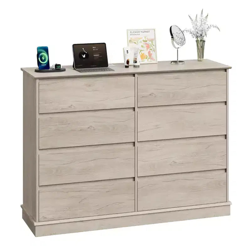 Cassettiera a 8 cassetti per camera da letto, con cassetti profondi e ampio piano superiore, grande e doppia, ideale per la cabina armadio, cassettiera orizzontale in legno per soggiorno