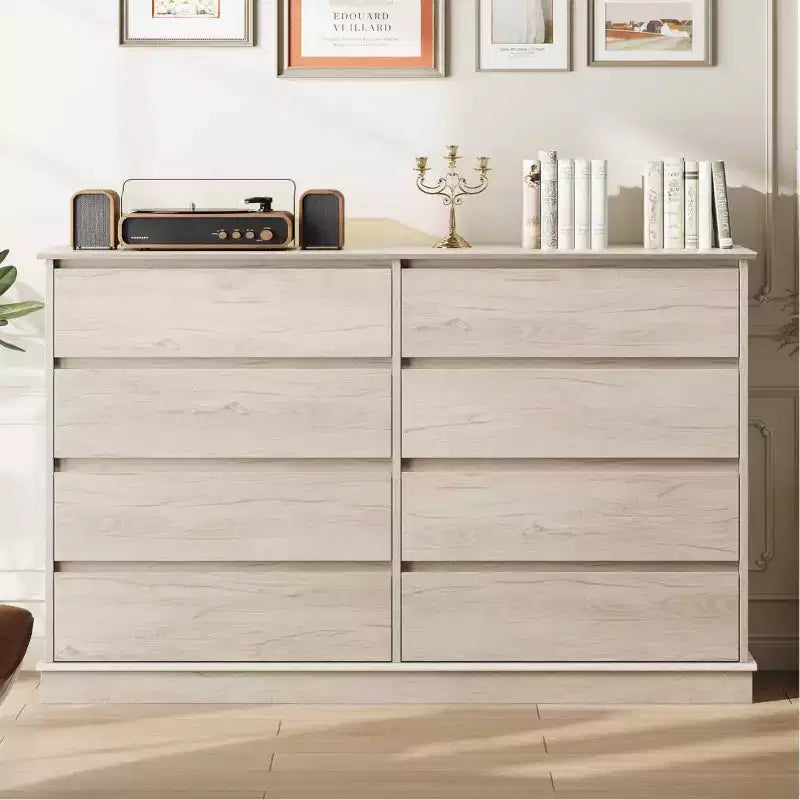 Cassettiera a 8 cassetti per camera da letto, con cassetti profondi e ampio piano superiore, grande e doppia, ideale per la cabina armadio, cassettiera orizzontale in legno per soggiorno