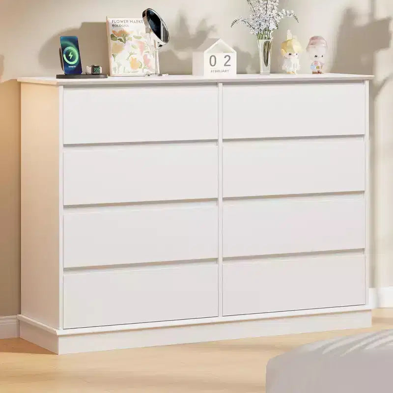 Cassettiera a 8 cassetti per camera da letto, con cassetti profondi e ampio piano superiore, grande e doppia, ideale per la cabina armadio, cassettiera orizzontale in legno per soggiorno