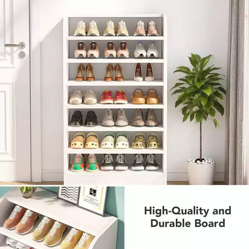 47.24H Wooden Shoe Cabinet, Sturdy E1 Particleboard Shoe Storage Rack for Hallway