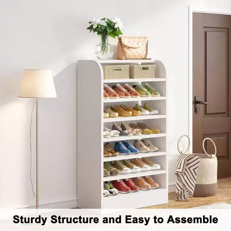 47.24H Wooden Shoe Cabinet, Sturdy E1 Particleboard Shoe Storage Rack for Hallway