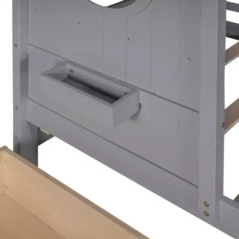 Letto a casetta con cassetti contenitori, struttura letto a casetta per bambini con ripiani, grazioso letto singolo in legno a casetta con tetto per bambini, bambine e bambini, grigio