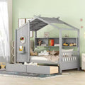 Letto a casetta con cassetti contenitori, struttura letto a casetta per bambini con ripiani, grazioso letto singolo in legno a casetta con tetto per bambini, bambine e bambini, grigio