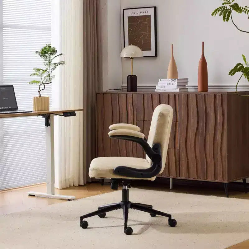 Oil-Waxed Leather Swivel Chair With Flip-Up Armrests