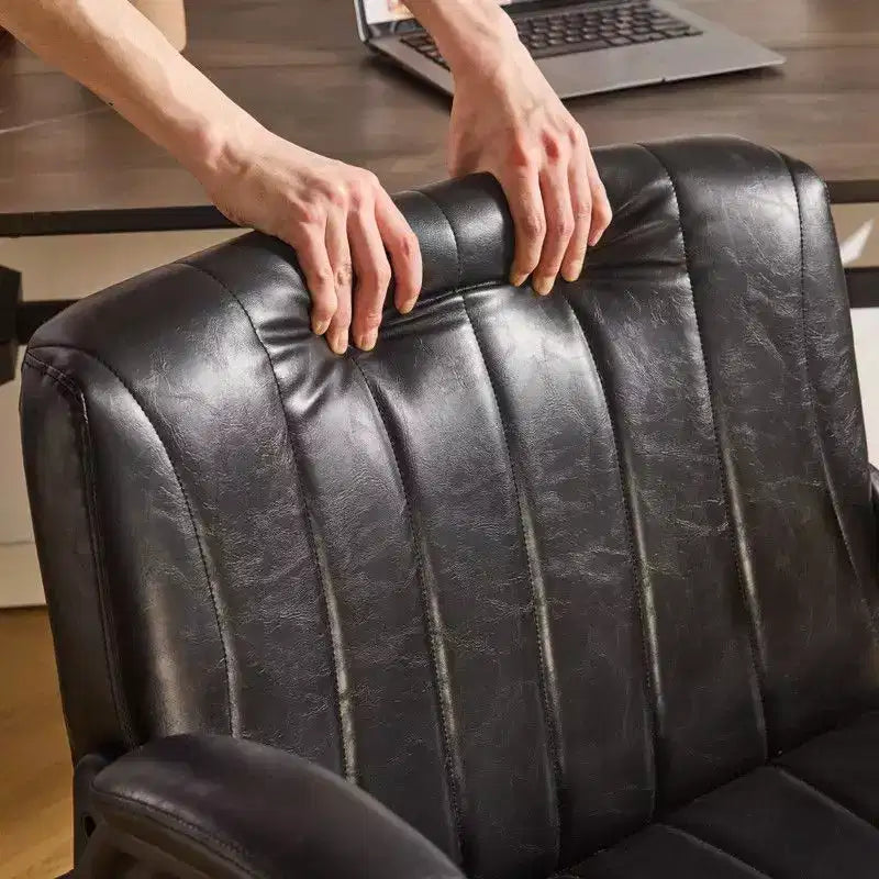 Oil-Waxed Leather Swivel Chair With Flip-Up Armrests