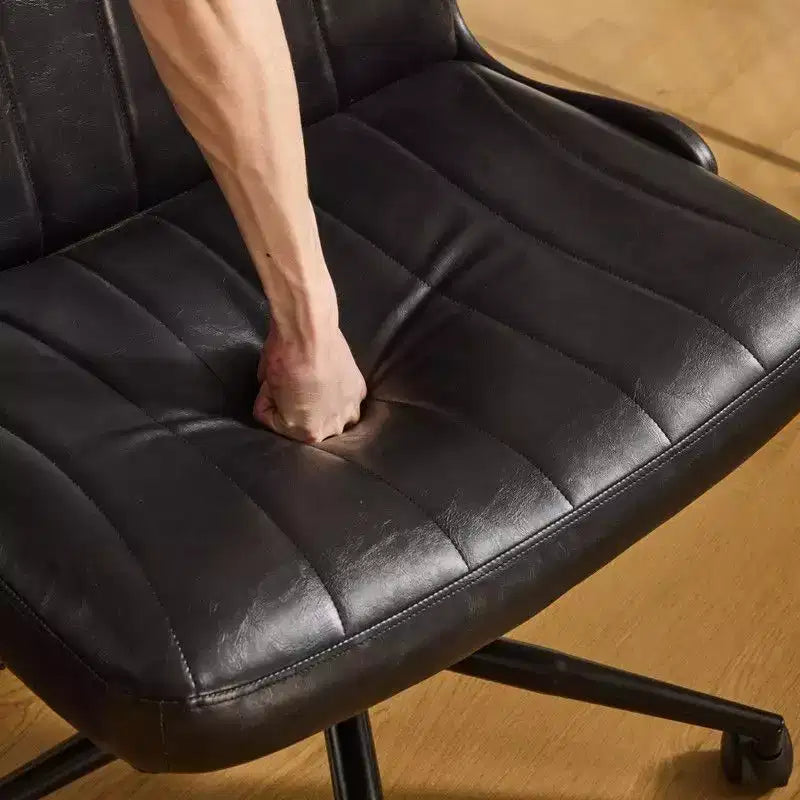 Oil-Waxed Leather Swivel Chair With Flip-Up Armrests