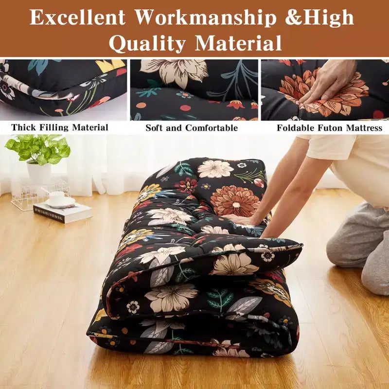 Materasso futon giapponese da pavimento singolo, spesso 3 pollici, stuoia tatami pieghevole, lettino da pavimento stile farmhouse per dormitorio, camera degli ospiti e campeggio
