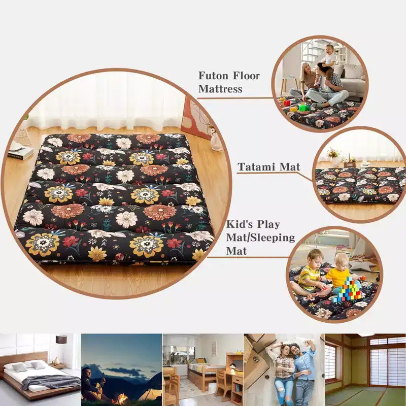 Materasso futon giapponese da pavimento singolo, spesso 3 pollici, stuoia tatami pieghevole, lettino da pavimento stile farmhouse per dormitorio, camera degli ospiti e campeggio