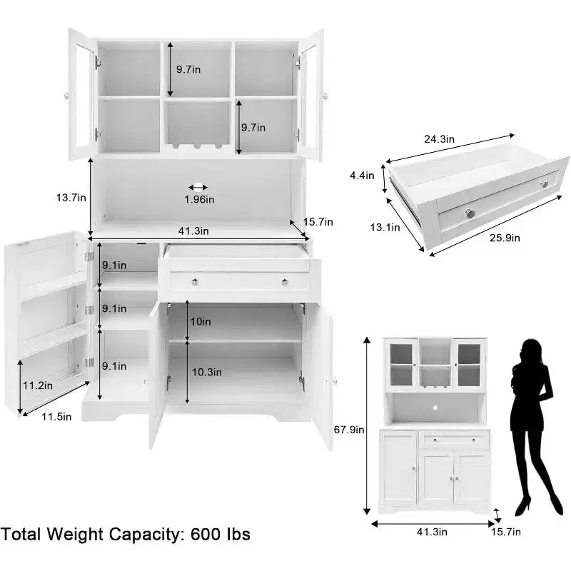 Dispensa da cucina alta da 71, mobile bar indipendente con ampi cassetti, credenza con piano d'appoggio aperto per il soggiorno