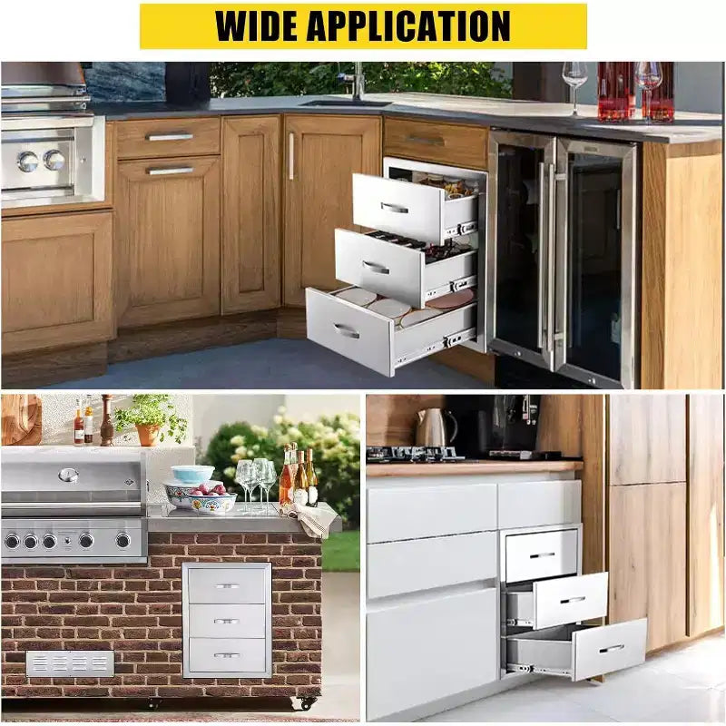 Zewnętrzne szuflady kuchenne ze stali nierdzewnej, system przechowywania do montażu na równi z powierzchnią, klasy komercyjnej, do wysp BBQ i kuchni zewnętrznych