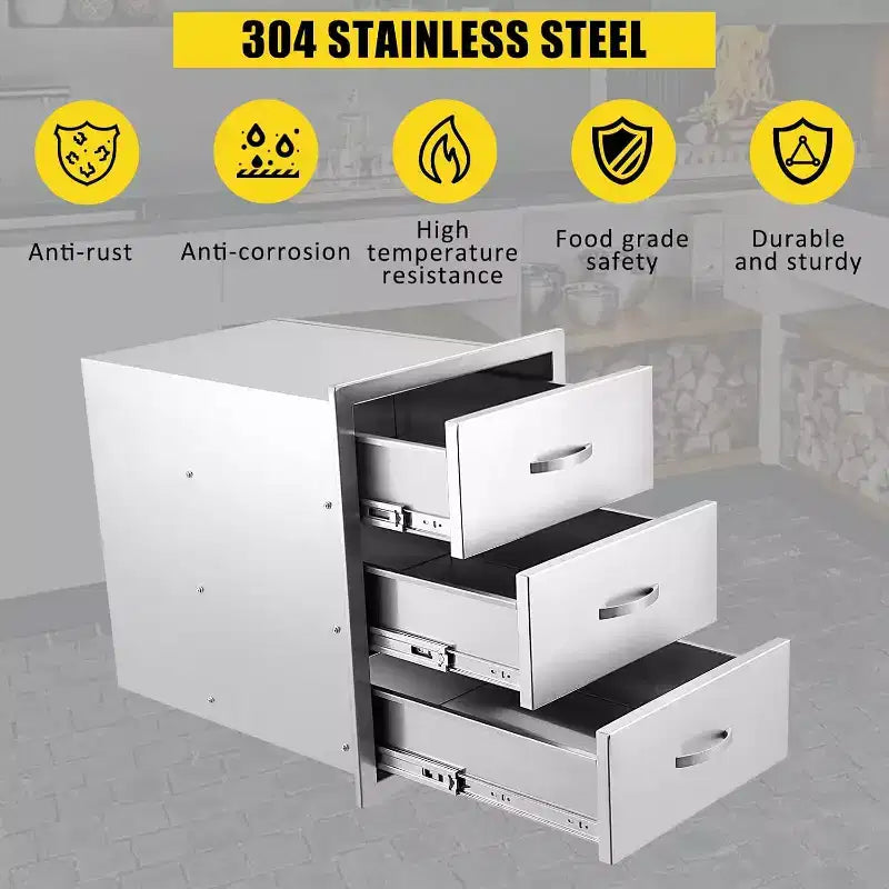 Stainless Steel Outdoor Kitchen Drawers, Commercial-Grade Flush Mount Storage System for BBQ Islands & Outdoor Kitchens