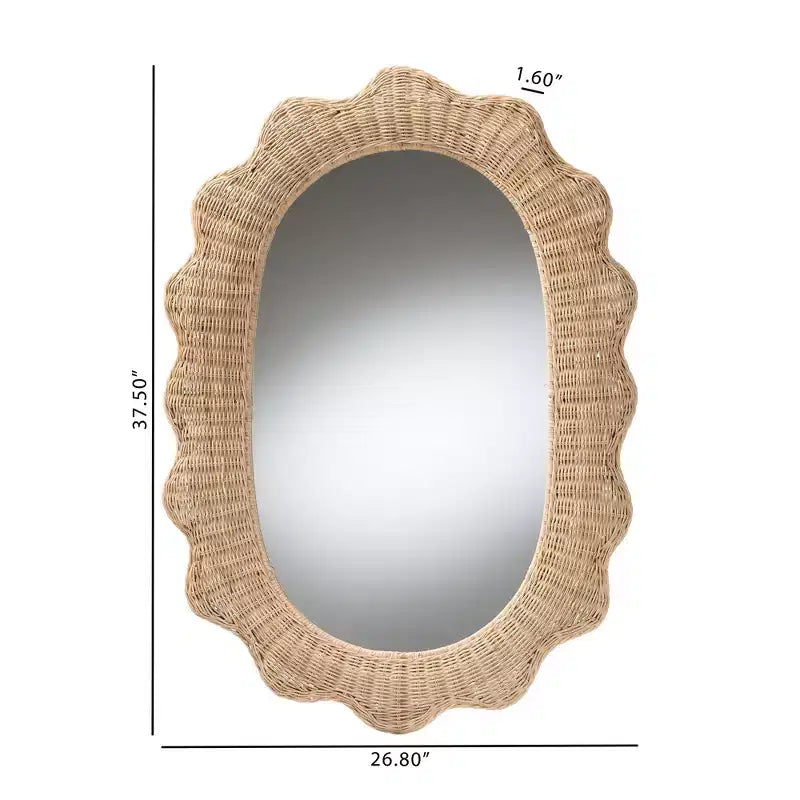 Scalloped Natural Rattan Wall Mirror