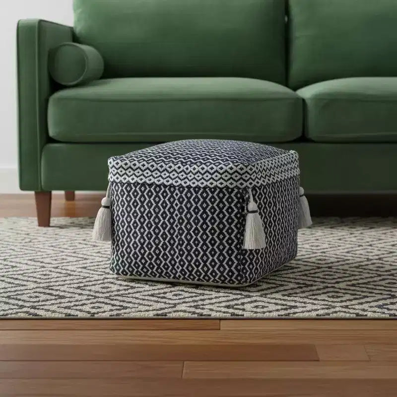 18 Blue Cotton Geometric Pouf Ottoman