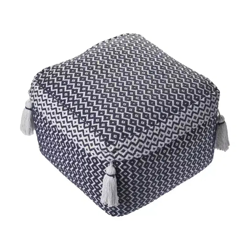 18 Blue Cotton Geometric Pouf Ottoman