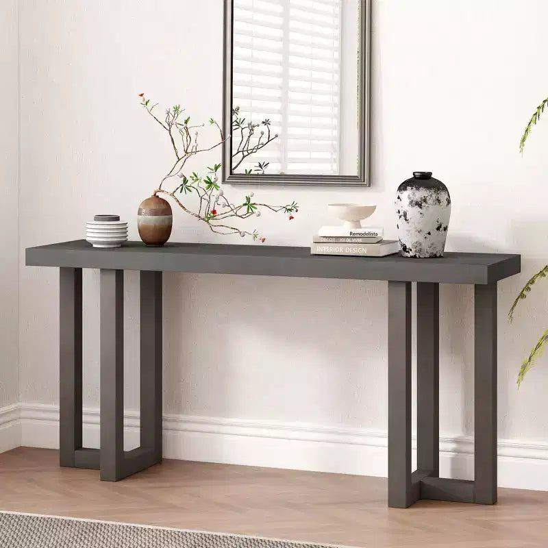 Tavolo da ingresso minimalista da 63IN con gambe in legno massello, elegante tavolo da ingresso con piano spesso, tavolo da corridoio per soggiorno e camera da letto