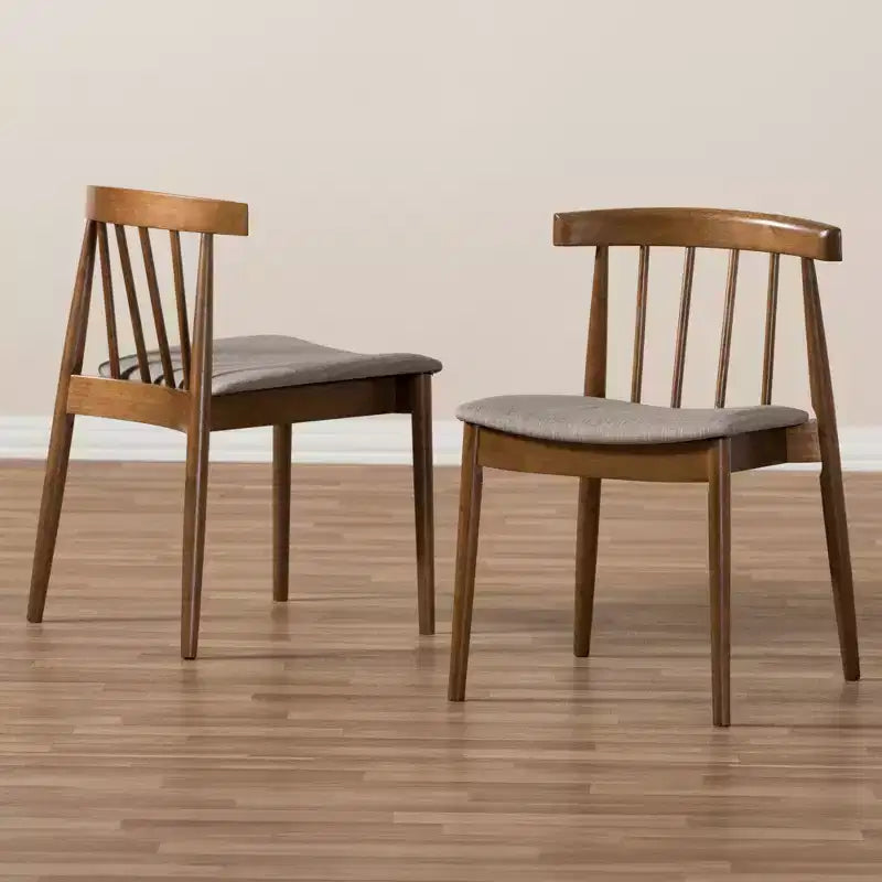 Set di 2 sedie da pranzo moderne stile metà secolo in legno di noce, beige/marrone