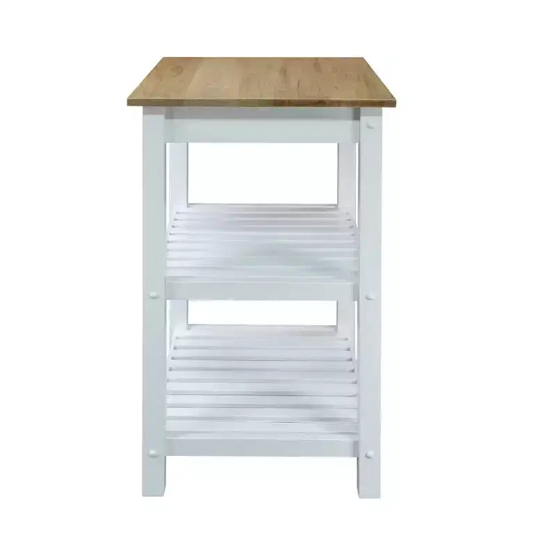 Kitchen Island with Hardwood Top White/Natural Sliding Drawer, Towel Rack, 2 Shelves