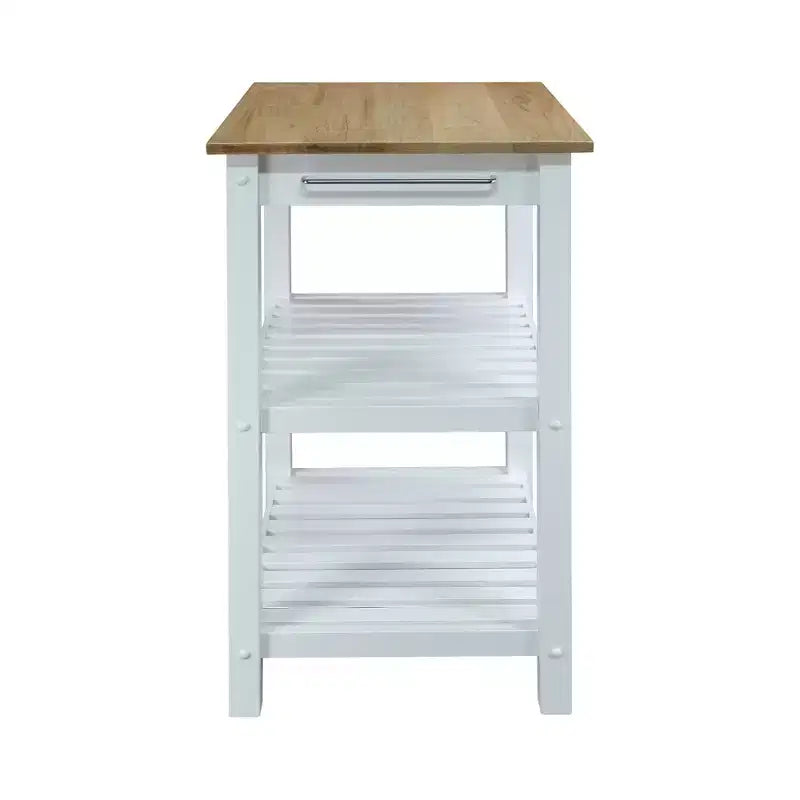 Kitchen Island with Hardwood Top White/Natural Sliding Drawer, Towel Rack, 2 Shelves