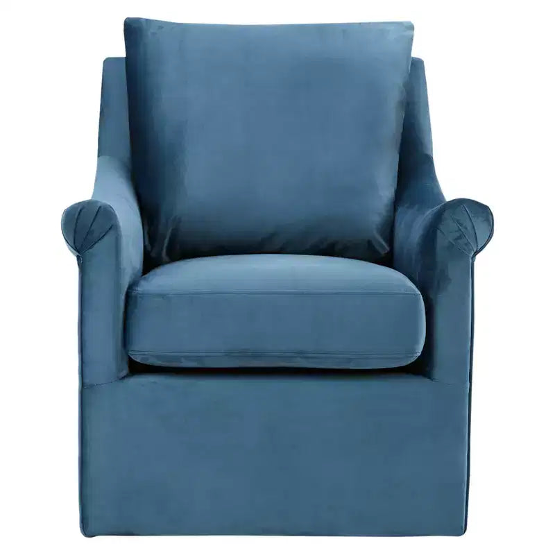 Poltrona girevole decorativa in tessuto color verde acqua con seduta e schienale imbottiti