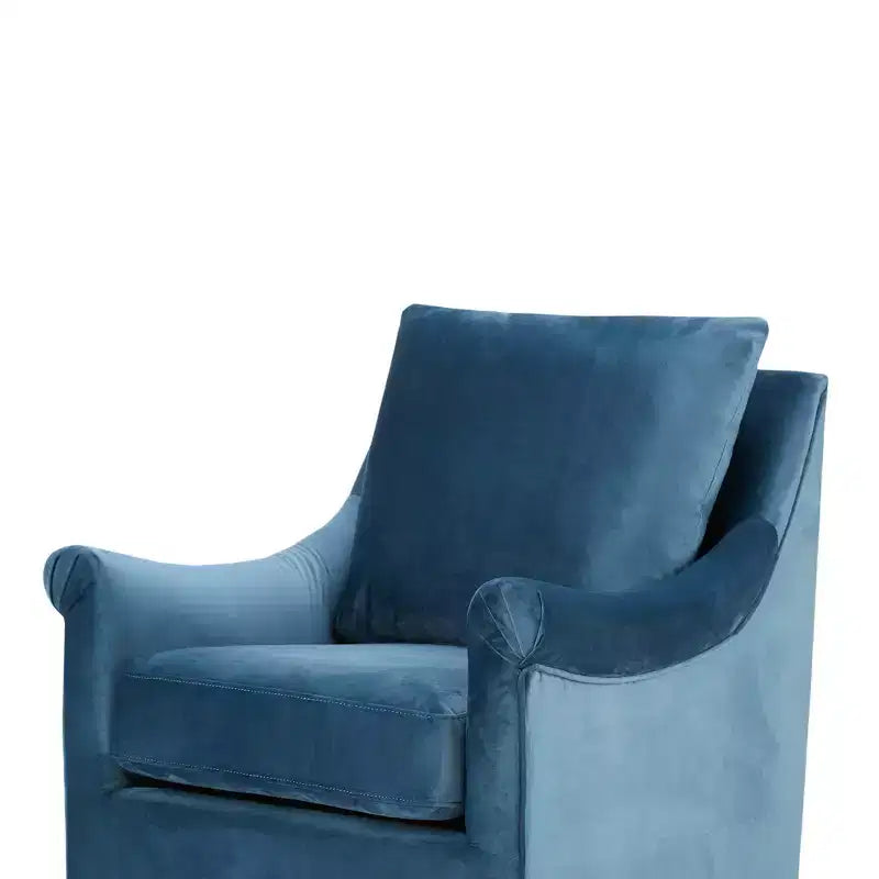 Poltrona girevole decorativa in tessuto color verde acqua con seduta e schienale imbottiti