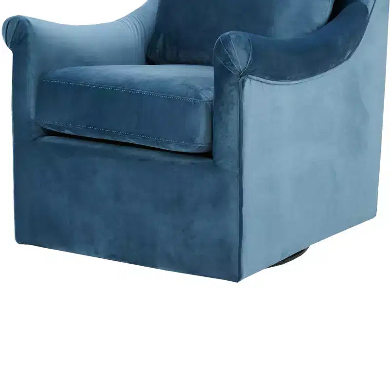 Poltrona girevole decorativa in tessuto color verde acqua con seduta e schienale imbottiti