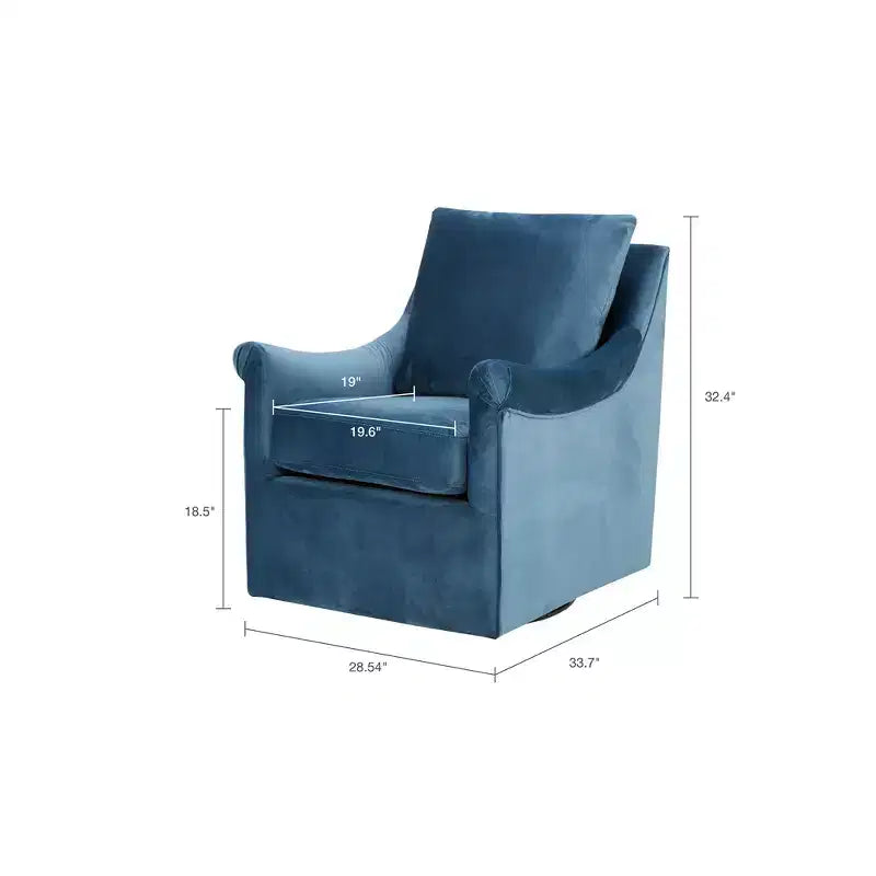 Poltrona girevole decorativa in tessuto color verde acqua con seduta e schienale imbottiti