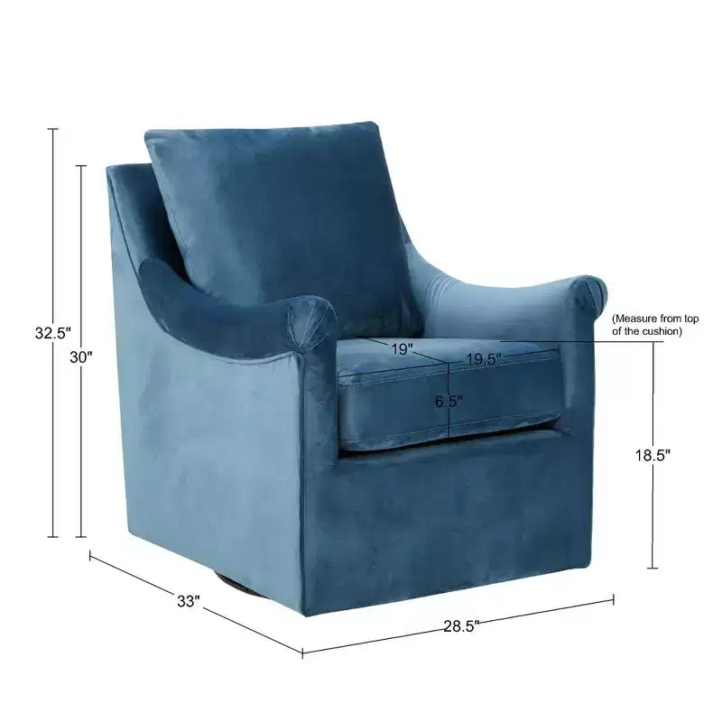Poltrona girevole decorativa in tessuto color verde acqua con seduta e schienale imbottiti
