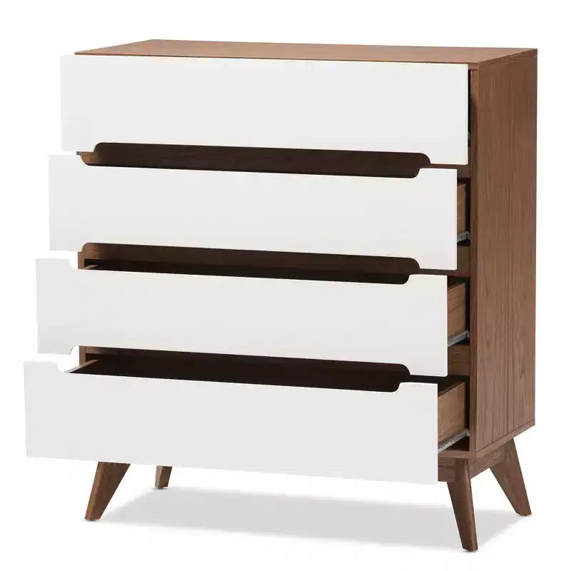 Cassettiera in legno stile moderno metà secolo con 4 cassetti, marrone: elegante design scandinavo salvaspazio