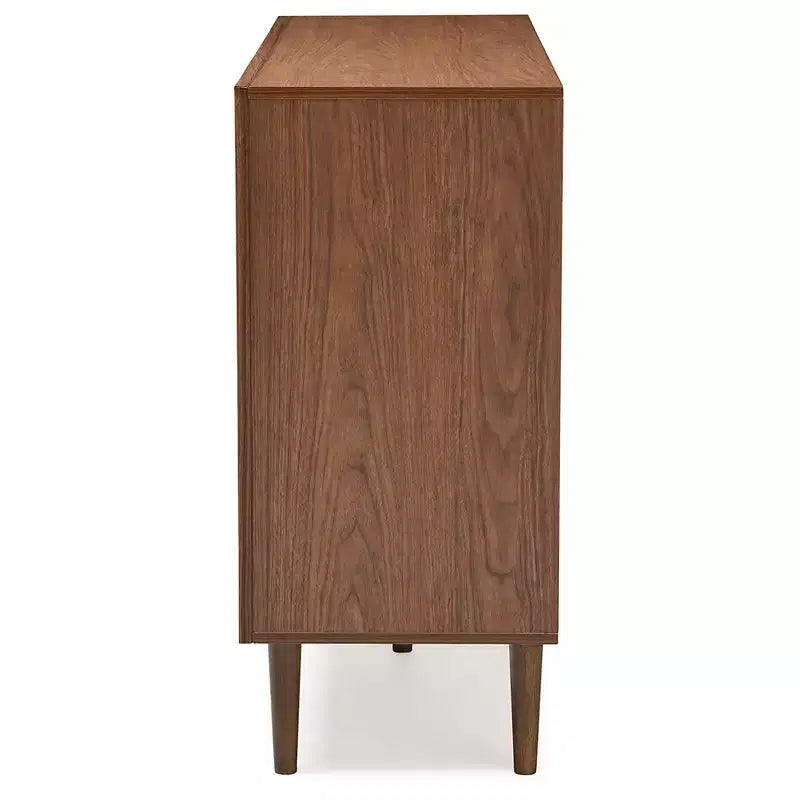 Cassettiera in legno scandinava moderna di metà secolo, 6 cassetti, bianca/noce - gambe in legno della gomma, design svasato