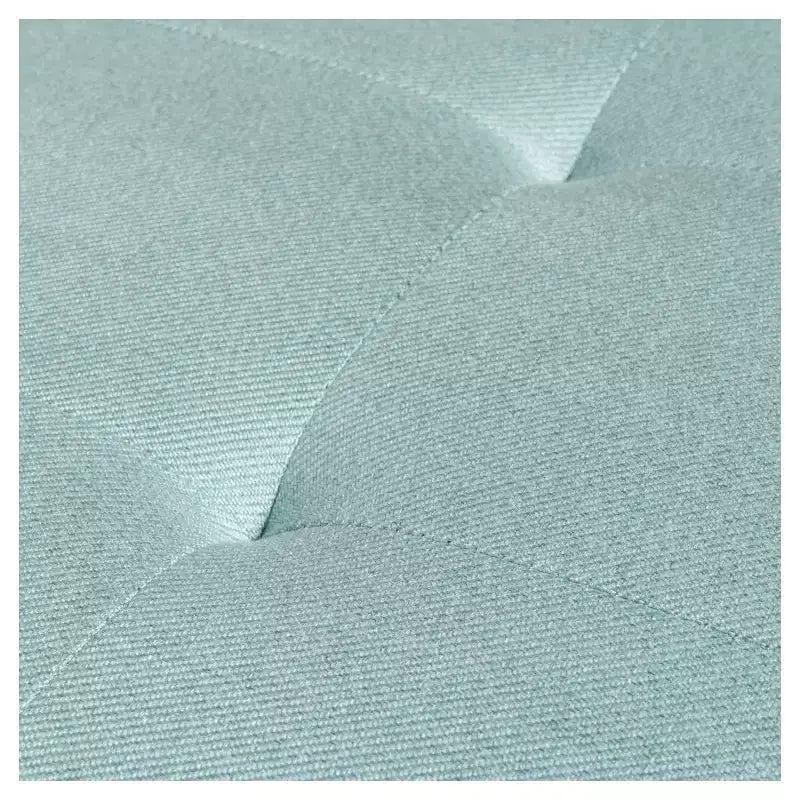 Panca contenitore imbottita London in tessuto, azzurro chiaro con coperchio capitonné, accessorio per camera da letto