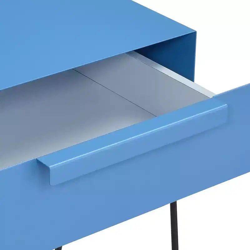 Modern Style Side Table Blue Geometric Metal Base, Rectangular Top