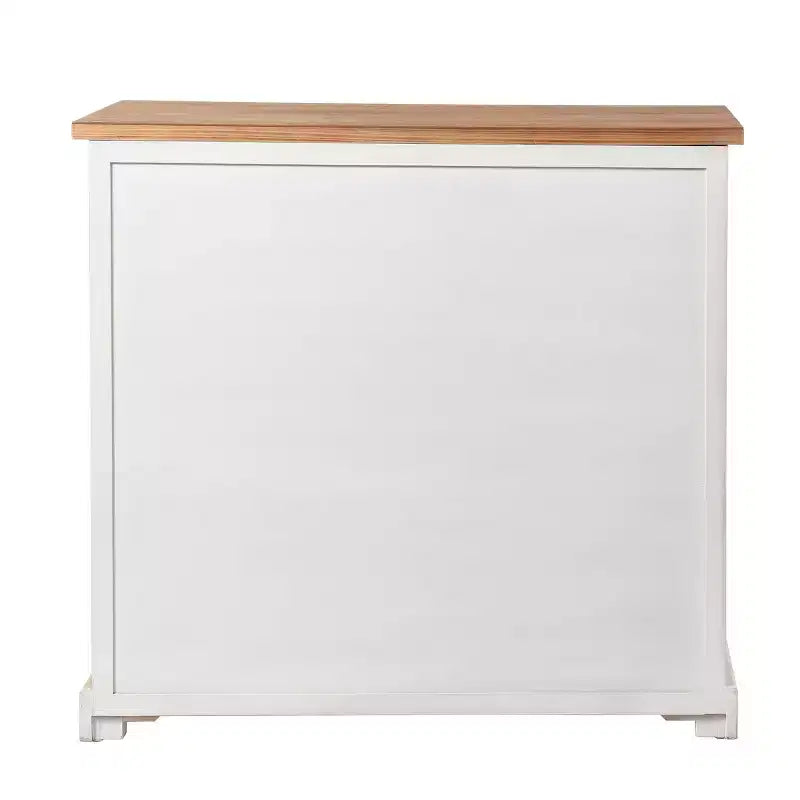3 Door/2 Drawer Window Pane Cabinet Antique White/Natural Farmhouse Style, Fixed Shelf, Wood Composite