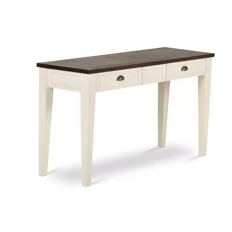 Farmhouse Sofa Table Dark Oak/White Hardwood Construction, Mango Veneer, Storage Drawers