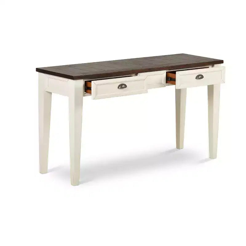 Tavolo da divano in stile rustico, rovere scuro/bianco, struttura in legno duro, impiallacciatura in mango, cassetti contenitori