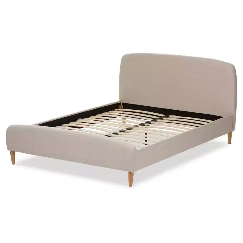 Letto a piattaforma con rivestimento in tessuto in stile metà del secolo
