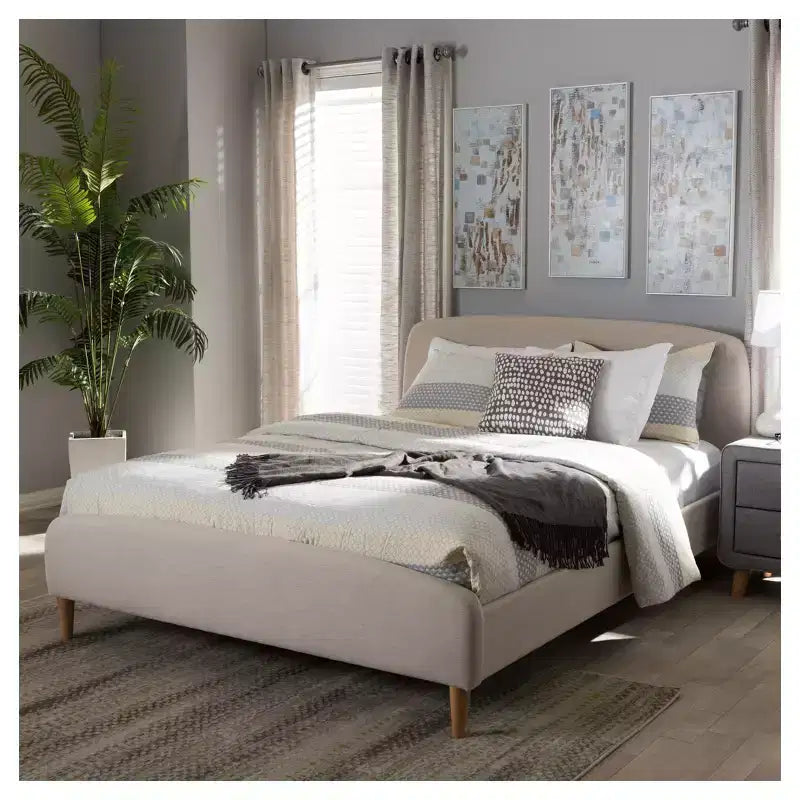 Mid - Century Fabric Upholstered Platform Bed
