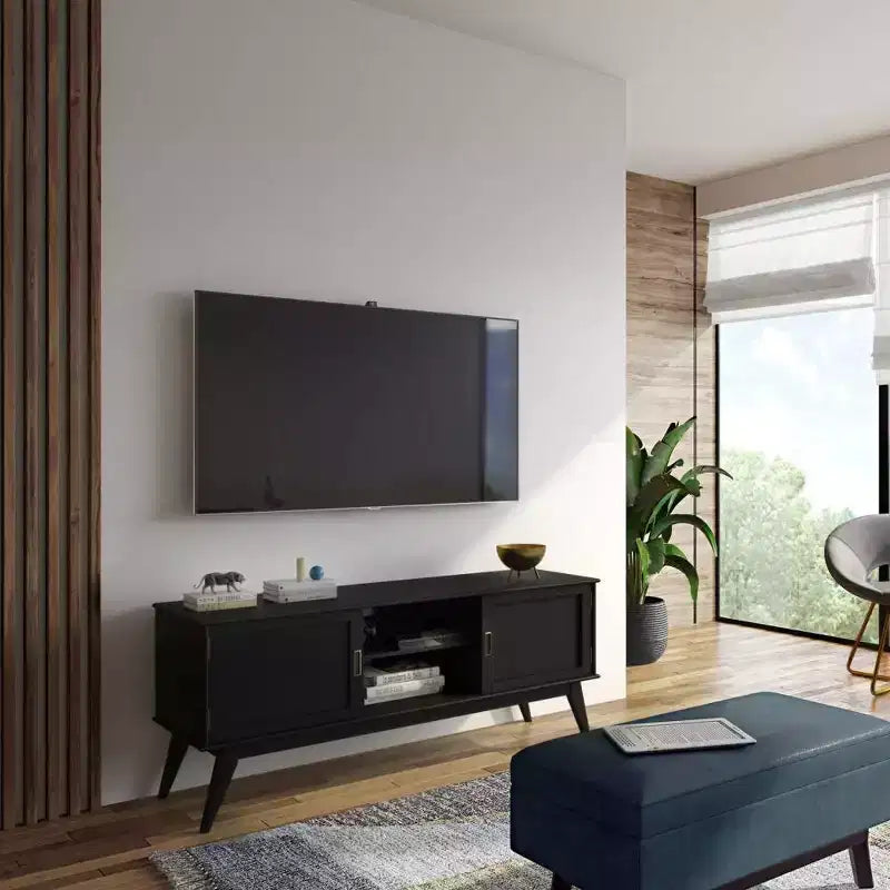 Mobile TV in legno massello di latifoglie stile metà secolo per TV fino a 66