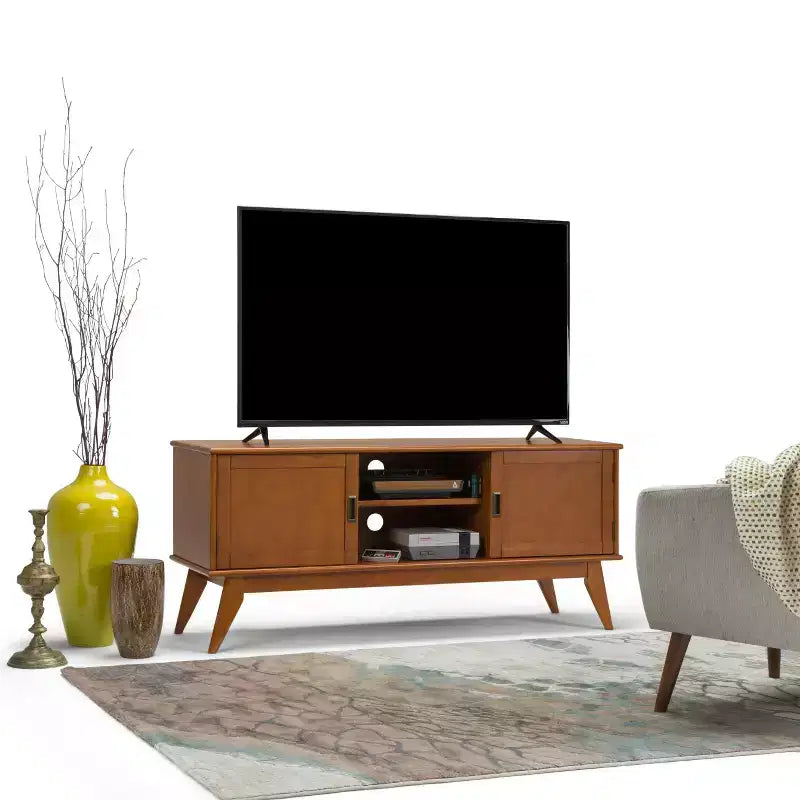 Mobile TV in legno massello di latifoglie stile metà secolo per TV fino a 66