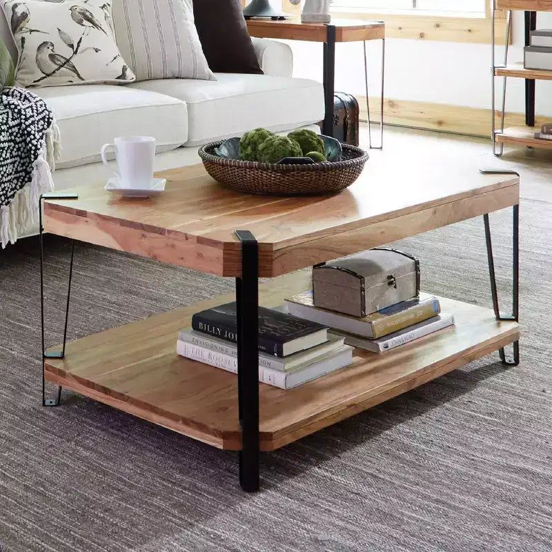 Live Edge Solid Wood Coffee Table Metal and Wood