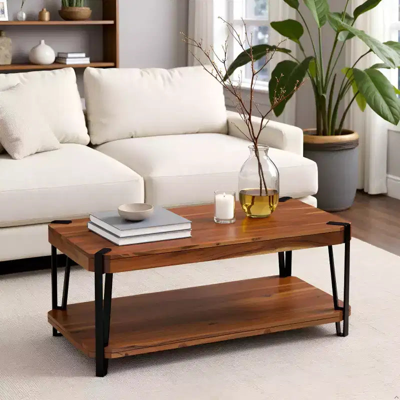 Live Edge Solid Wood Coffee Table Metal and Wood