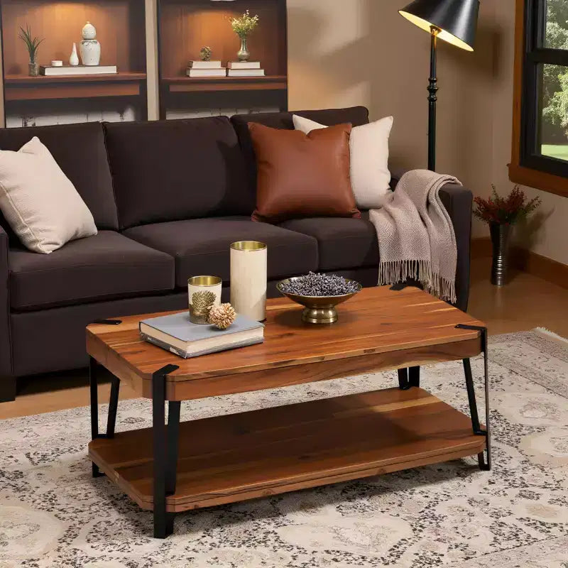 Live Edge Solid Wood Coffee Table Metal and Wood